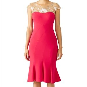 Marchesa Notte Pink Embroidered Flutter Dress